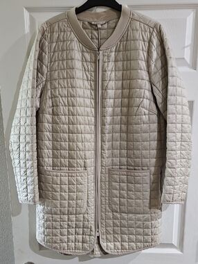 Athleta Quilted Longline Puffer Jacket in Beige